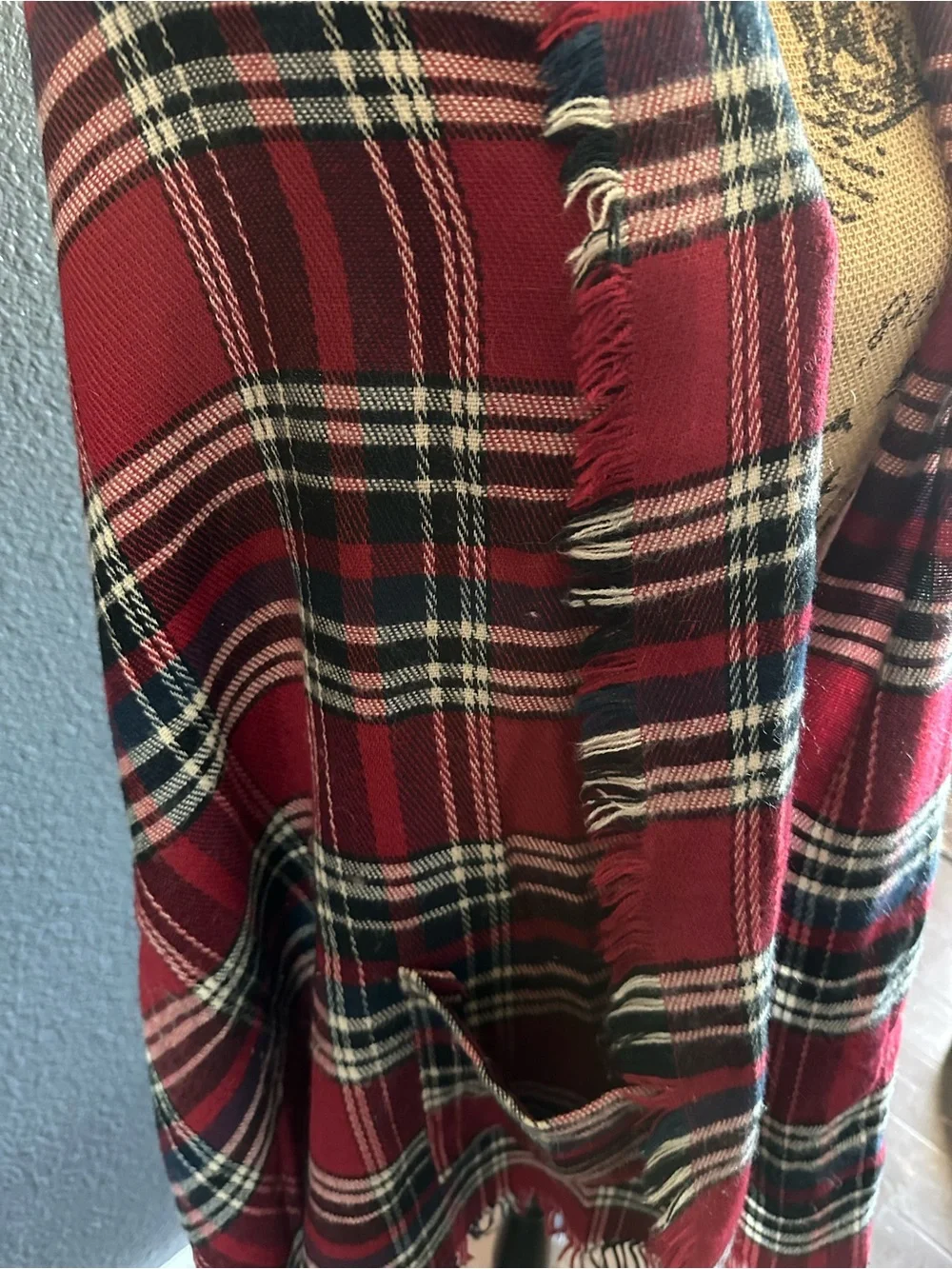 Grace & Lace Red Plaid Pocket Poncho Scarf Wrap One Size
